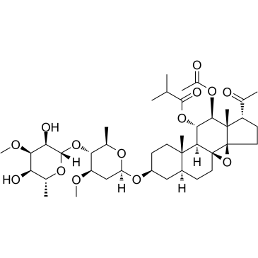 3-O-beta-Allopyranosyl-(1->4)-beta-oleandropyranosyl-11-O-isobutyryl-12-O-acetyltenacigenin B  Chemical Structure