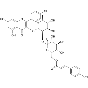 Kaempferol-3-O-(6'''-trans-p-coumaroyl-2''-glucosyl)rhamnoside Chemische Struktur