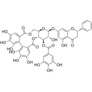 Pinocembrin 7-O-[3''-O-galloyl-4'',6''-hexahydroxydiphenoyl]-β-D-glucoside Chemical Structure