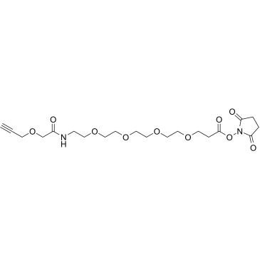 Propargyl-O-C1-amido-PEG4-C2-NHS ester 化学構造