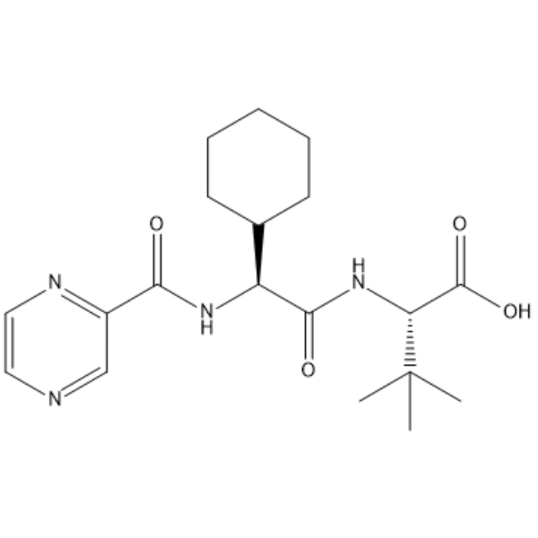(S)-2-((S)-2-Cyclohexyl-2-(pyrazine-2-carboxamido)acetamido)-3,3-dimethylbutanoic acid  Chemical Structure