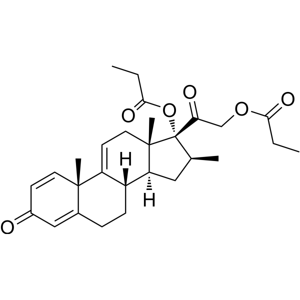 2-Oxo-2-(10,13,16-trimethyl-3-oxo-17-(propionyloxy)-6,7,8,10,12,13,14,15,16,17-decahydro-3H-cyclopenta[a]phenanthren-17-yl)ethyl propionate Beclomethasone Dipropionate Impurity  Chemical Structure